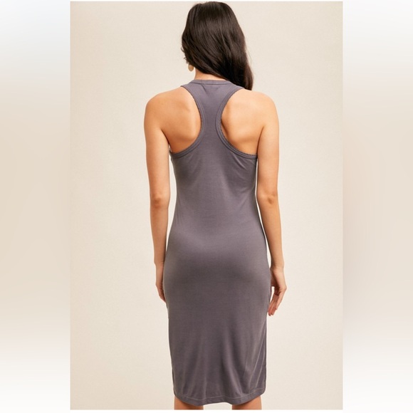 261. Modal Crew Neck Tank Dress Side Slit Boho Layering Dress Racerback NEW Item - Picture 2 of 5